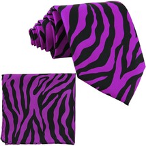 Vesuvio Napoli in Italy Men&#39;s Neck Tie W Handkerchief Purple Zebra Print 60 In - £10.28 GBP