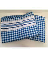 vintage twin flat sheets blue white check pattern country shabby chic co... - $375.38 MXN