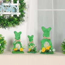 3PCS Easter Bunny Decorations, Rustic Green Garden Easter Rabbit Table Top Decor - £22.48 GBP