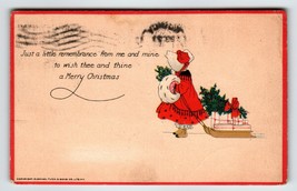 Christmas Postcard Girl Muff Sled Gifts Holly Leaves Tuck 557 Joys Of Youth 1919 - £8.58 GBP