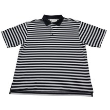 Footjoy Shirt Mens Black White Short Sleeve Spread Collar Stripe Button Polo - £14.54 GBP