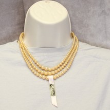 Richelieu Faux Pearl 3 Strand with Tag Length 16&quot; Long Dark Vanilla Color - £23.29 GBP