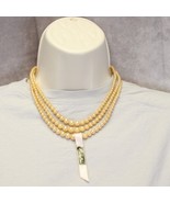 Richelieu Faux Pearl 3 Strand with Tag Length 16&quot; Long Dark Vanilla Color - £23.55 GBP