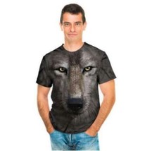 The Mountain Big Face Tees Wolf T-Shirt Grey Tie-Dye Medium - £14.85 GBP