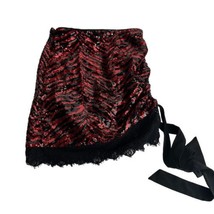 NBD Revolve Kailani Red Black Sequin Side Bow Tie Mini Skirt Size S - $44.54