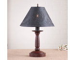 BEDSIDE TABLE LAMP with Punched Tin Shade - Distressed COLONIAL RED Fini... - £166.63 GBP