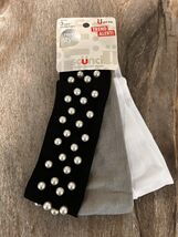 Headwraps Headbands 3-pack Gorgeous Black W/ Ivory Pearls White &amp; Gray S... - $5.36