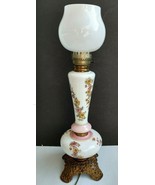 Vintage 3 Tier Parlor Table Lamp Floral Design Milk Glass Shade Crest Co... - £113.41 GBP