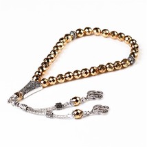 Muslim Rosary Gold Plated Face beads Hematite Stone 8MM Tesbih Sibha Islamic Tas - £18.64 GBP