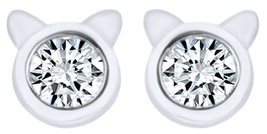 1.00CT Rond Coupe Biseau Ensemble Zircone Kitty Chat Clou Boucles 14k Or Plaqué - £39.06 GBP