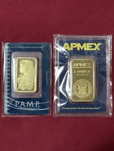 Gold Bars PAMP Suisse 1 Ounce + APMEX 1 Ounce Fine Gold 999.9 In Sealed ... - £3,299.52 GBP
