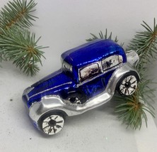 Car blue and silver glass Christmas handmade ornament,Christmas glass decoration - £11.75 GBP