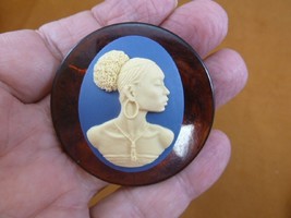 (CA20-52) RARE African American LADY ivory + blue CAMEO bakelite Pin Pendant - $50.48