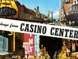 1965 Strip Las Vegas street view Hotels Mustang Car Nightlife fold out postcard - £6.14 GBP