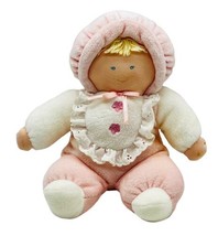 Eden Pink White French Terry Cloth Blonde Baby Doll Bonnet Bib Flowers Lace - $28.04