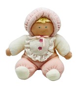 Eden Pink White French Terry Cloth Blonde Baby Doll Bonnet Bib Flowers Lace - £22.04 GBP