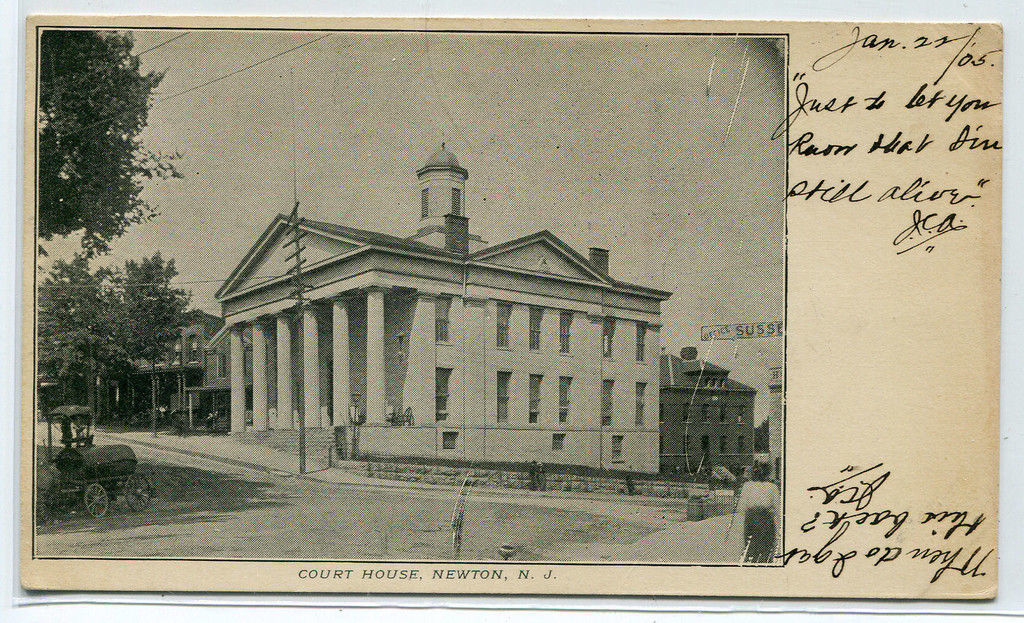 Court House Water Wagon Newton New Jersey 1905 postcard - $7.43