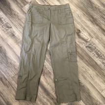 Chico’s Army Green Multipocket Cargo Roll Tab Lightweight Pants Sz 2 Large - £14.10 GBP