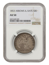 1853 50C NGC AU50 (Arrows and Rays) - $662.03
