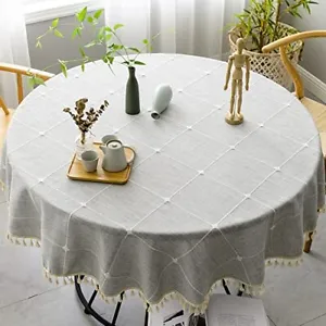 New Cotton Linen Tablecloth Tassel Stitching Table Cloth Wrinkle Free Farmhouse  - £53.39 GBP