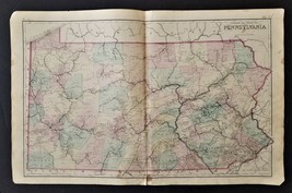 1870s Antique Pennsylvania Railroad And County Map From Atlas 26.5x17&quot; - £38.73 GBP