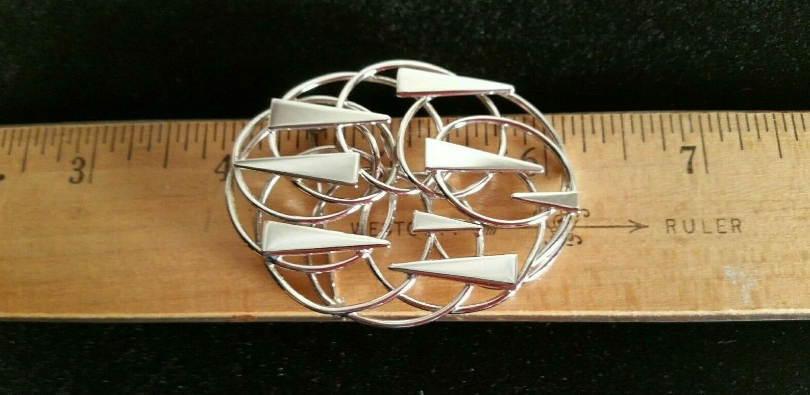 Vintage Designer Signed L'F Silver Tone Oval Modernist Brooch Pin Item image 4