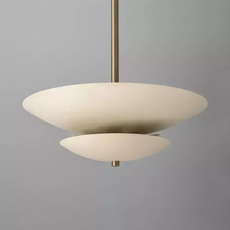 Vintage Ceiling Light Pendant Mid Century Antique Finish Creamy Shades Disc Lamp