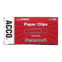 ACCO Paper Clips, Jumbo, Smooth, 100 Clips/Box, 1 Box (72580) - $2.83
