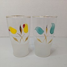 2 Vintage Pair Hand Painted Clear Frosted Bottom Tumblers Floral Gold Ri... - £13.22 GBP