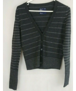American Eagle Outfitters Cardigan Sweater Gray With Sparkly Silver Stri... - $20.28 CAD