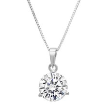 2CT Round Real Moissanite 3-Prong Solitaire Pendant Chain 14k White Gold Finish - £102.50 GBP