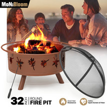 32"Gold Wood Burning Bowl[Fire Pit+Log Grate+Spark Screen+Poker]Garden Fireplace - £159.86 GBP