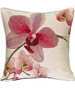 Pink Orchids Floral French Tapestry Throw Pillow 19x19, with Polyfill In... - £63.90 GBP