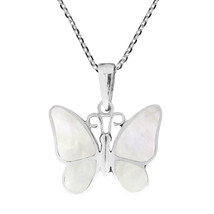 Tropical Soul Butterfly Inlaid White Shell .925 Sterling Silver Necklace - £17.16 GBP