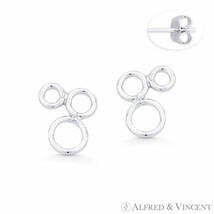 Triple Open Circle Cluster Charm 925 Sterling Silver Stud Earrings w/ Pu... - €12,91 EUR