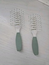 Vtg Set Of Travel Clinique White Vented Ball Tip Bristle Green Handle Hairbrush - $45.80