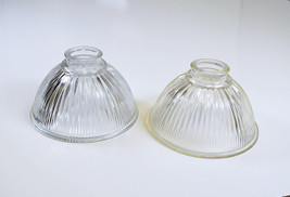 Vtg Pair (2) Crystal Clear Ribbed Cut Glass Light Lamp Globe Shade Covers 6&quot;-... - £22.36 GBP