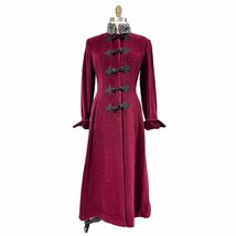 80s VTG Miss Elle Ci Cossack Style Maxi Coat Sz 42/M Wine Wool Cashmere Italy - $310.96