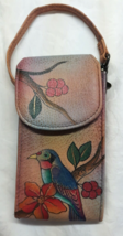 Anuschka Leather Wrislet Pouch Case Hand Painted Floral Paradise Humming... - £37.61 GBP