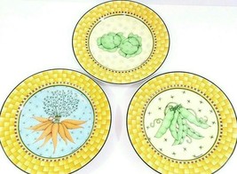 Debbie Mumm Sakura Blue Ribbon Salad Plates 8 1/2&quot; Veggie Motif Set Of 3 - $17.75