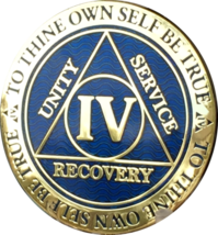 4 Year AA Medallion Reflex Blue Gold Plated Alcoholics Anonymous RecoveryChip De - £10.14 GBP