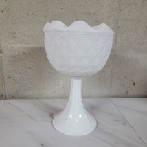 Vintage Indiana Milk Glass Duette Diamond Star Quilted Compote Pedestal Bowl 9” - £11.46 GBP