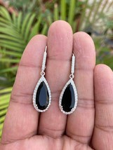 4.20Ct Pear Cut Lab Created Black Spinel Dangle Earrings 14K White Gold Plated - £84.33 GBP