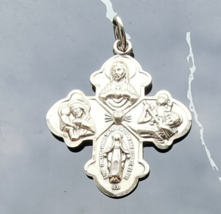 THEDA 925 STERLING SILVER FOUR WAY CATHOLIC CROSS MEDAL - $38.61