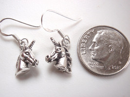 Very Small Unicorn Horse&#39;s Head 925 Sterling Silver Earrings - £11.53 GBP