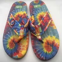 RARE SANUK Grateful Dead Tie Dye Canvas Flip Flops Mens Size 11 Unisex - $56.09