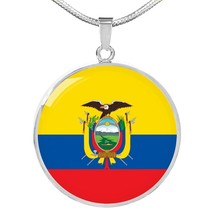 Ecuador Flag Necklace Circle Pendant Stainless Steel or 18k Gold 18-22&quot; - £38.19 GBP+