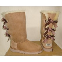 UGG Chestnut Triple Bailey Bow Tall Boots Size US 2 Youth, UK 1 NEW #1007309 - £102.73 GBP
