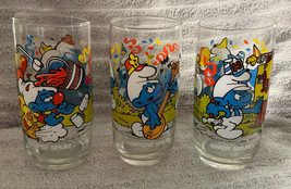 Vintage Smurfs Drinking Glasses Lot of 3 Wallace Berrie and Co. 1983 Peyo Mint - £15.62 GBP