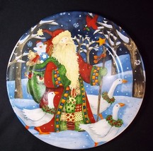 Debi Hron Santa with geese stoneware plate 7.5&quot; Gibson - $7.95